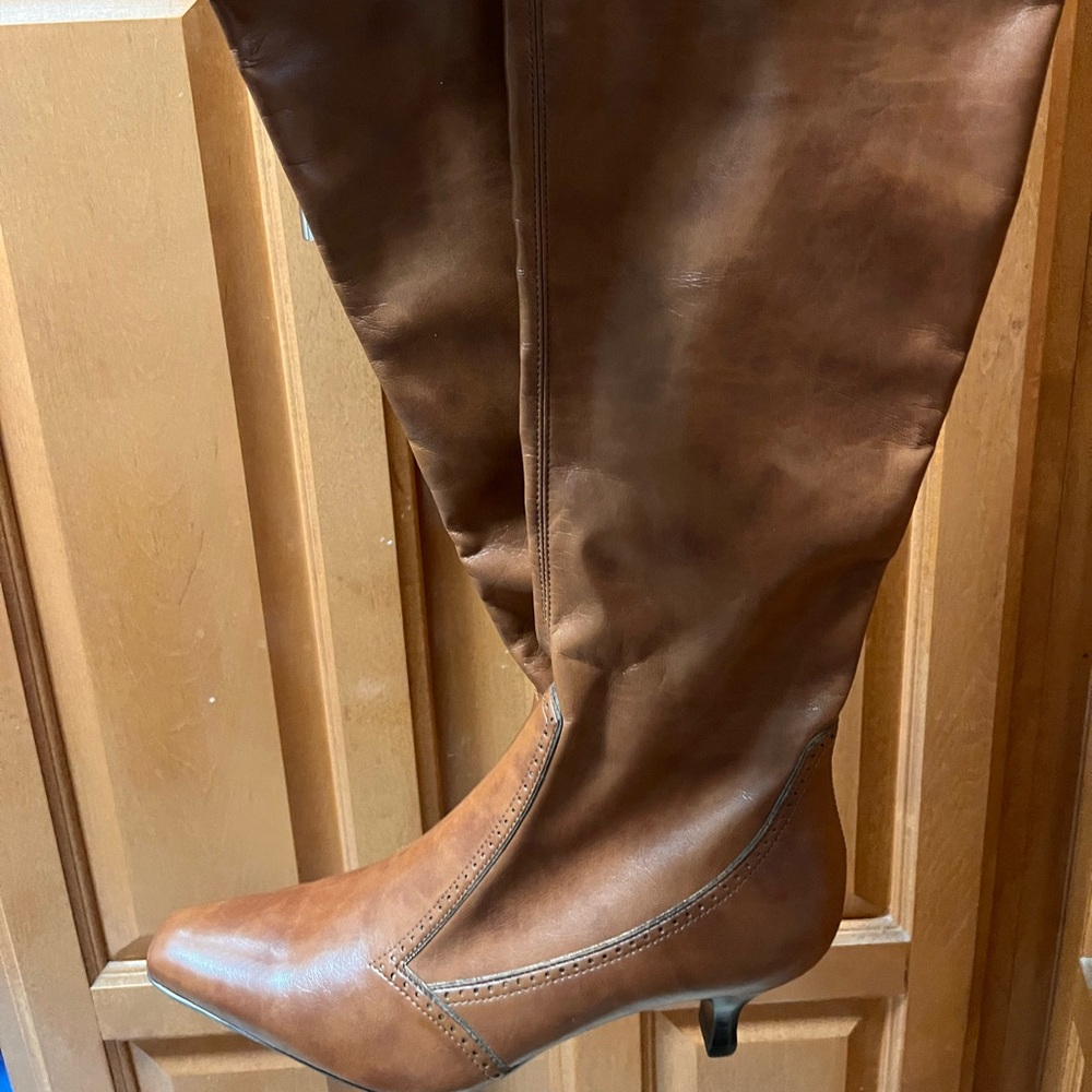 New Franco Sarto Brown Tan Knee High Kitten Heel Pointy Women’s Boots 6